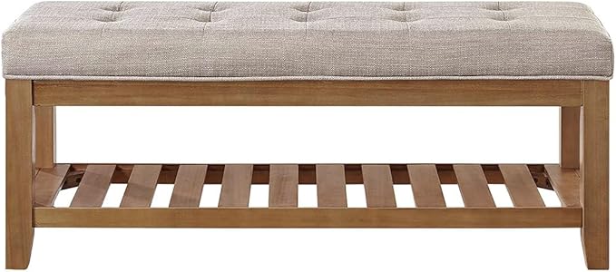 24KF Large Rectangular Upholstered Tufted Linen Fabric Ottoman Bench, Padded