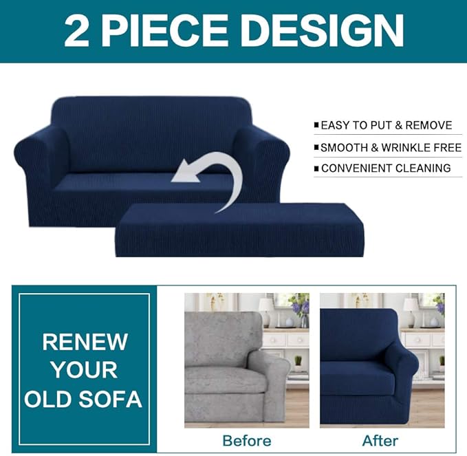 Turquoize Stretch Sofa Slipcover 2 Pieces Sofa Cover Couch Cover
