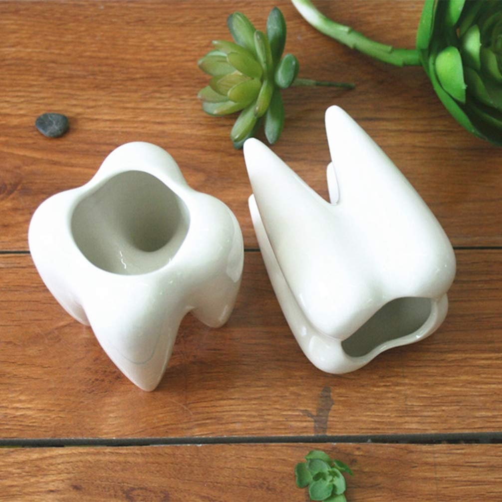 DOITOOL Teeth Shaped Ceramic Plant Pot 3.93X2.75X1.57In White Succulent Planter Pot Container for Indoor Plants Home Ornament Desktop Decoration