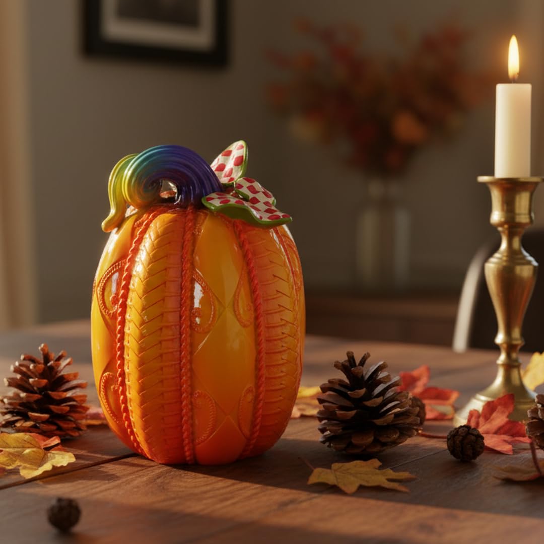 SEAKINGDOM YHH Premium Handmade Pumpkin Statue - 7 Inch Fall Harvest Decor, Resin Sculpture for Thanksgiving Centerpiece, Halloween Tabletop, Mantel & Bookshelf Display (Yellow)