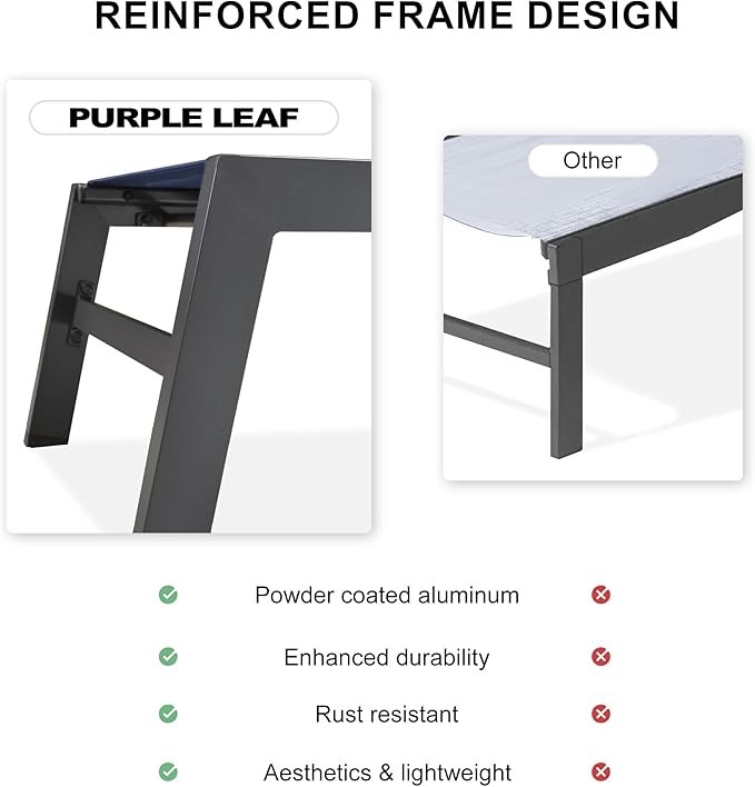 PURPLE LEAF Extra Large Outdoor Chaise Lounge 4 Pieces Aluminum Patio Lounge