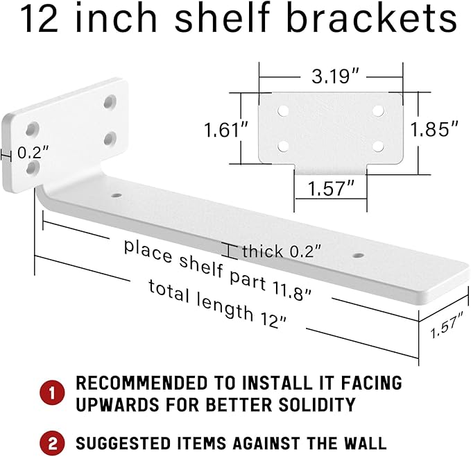 Goovilla Shelf Bracket, Heavy Duty Floating Shelf Brackets 12 inch Long