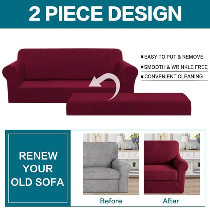 Turquoize Stretch Sofa Slipcover 2 Pieces Sofa Cover Couch Cover
