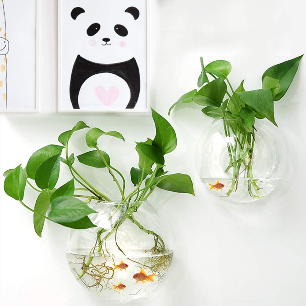 Firlar Clear Wall Hanging Plant Terrarium, 2 Pcs Acrylic Wall-Mounted Plant Pot Fish Tank Globe Flower Vase Terrarium Container Air Plant Holder Wall Hanging Bowl for Air Plants Succulents Fish
