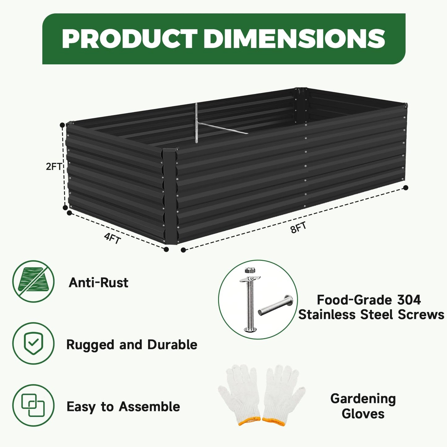 NAVINE 8x4x2 ft Raised Garden Bed, Large Metal Planter Raised Beds, Planters for Outdoor Plants for Vegetables, Flowers, Herbs, Fruits, and Succulents.(2 Pcs)