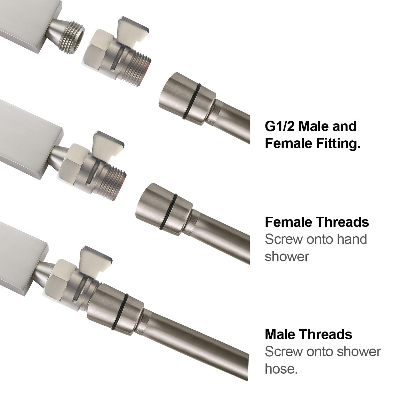 AZOS Brass Shut Off Valve, Shower Flow Control Valve, G1/2 Shower Water Pressure Regulator, Water Flow Control Valves for Handheld Shower Head, Brushed Nickel