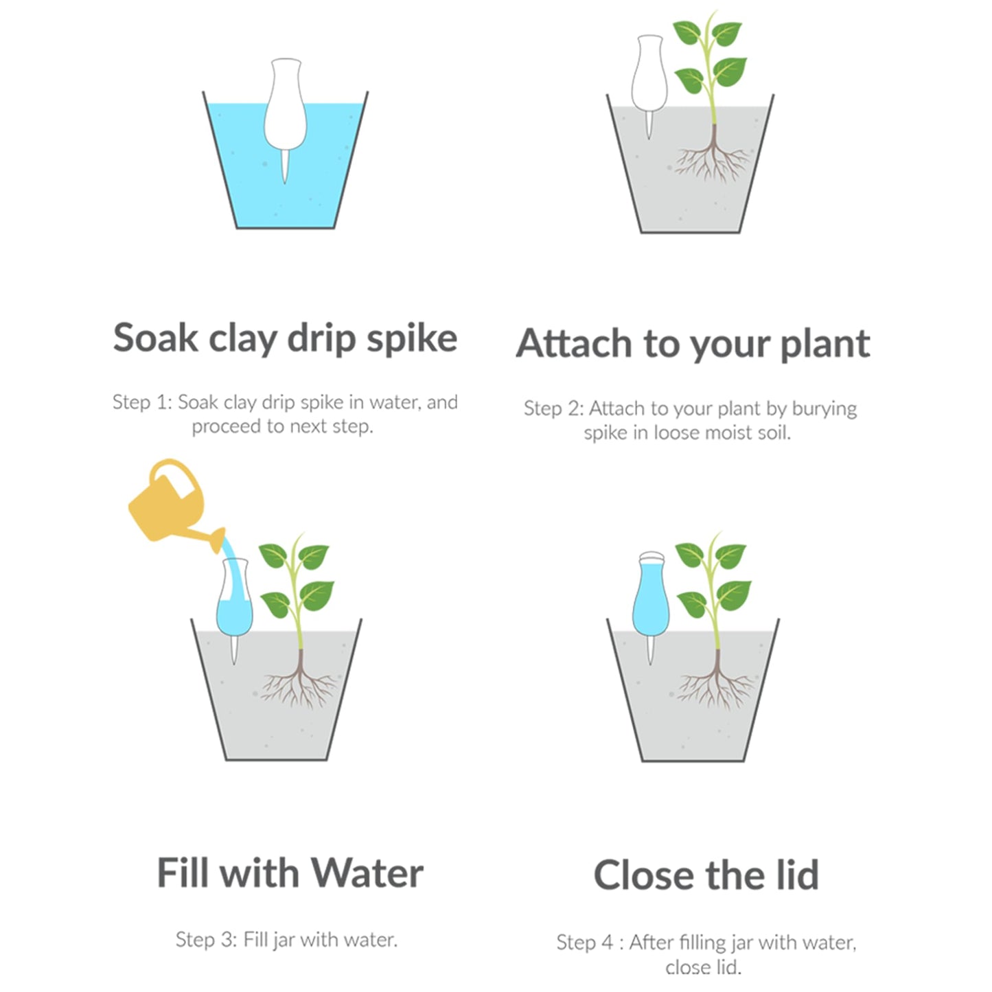 SmartiLiving Drip Irrigation Stakes - Extra Large Improved Drip Easy-Refill 4 Week Waterer System with Large Reservoir Bulbs - Automatic Self-Watering Device for Indoor & Outdoor Plants