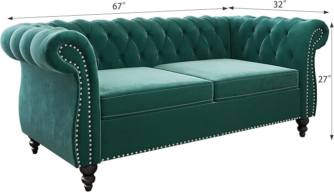 3 Piece Living Room Set, Velvet Chesterfield Sofa Loveseat Couch Chair