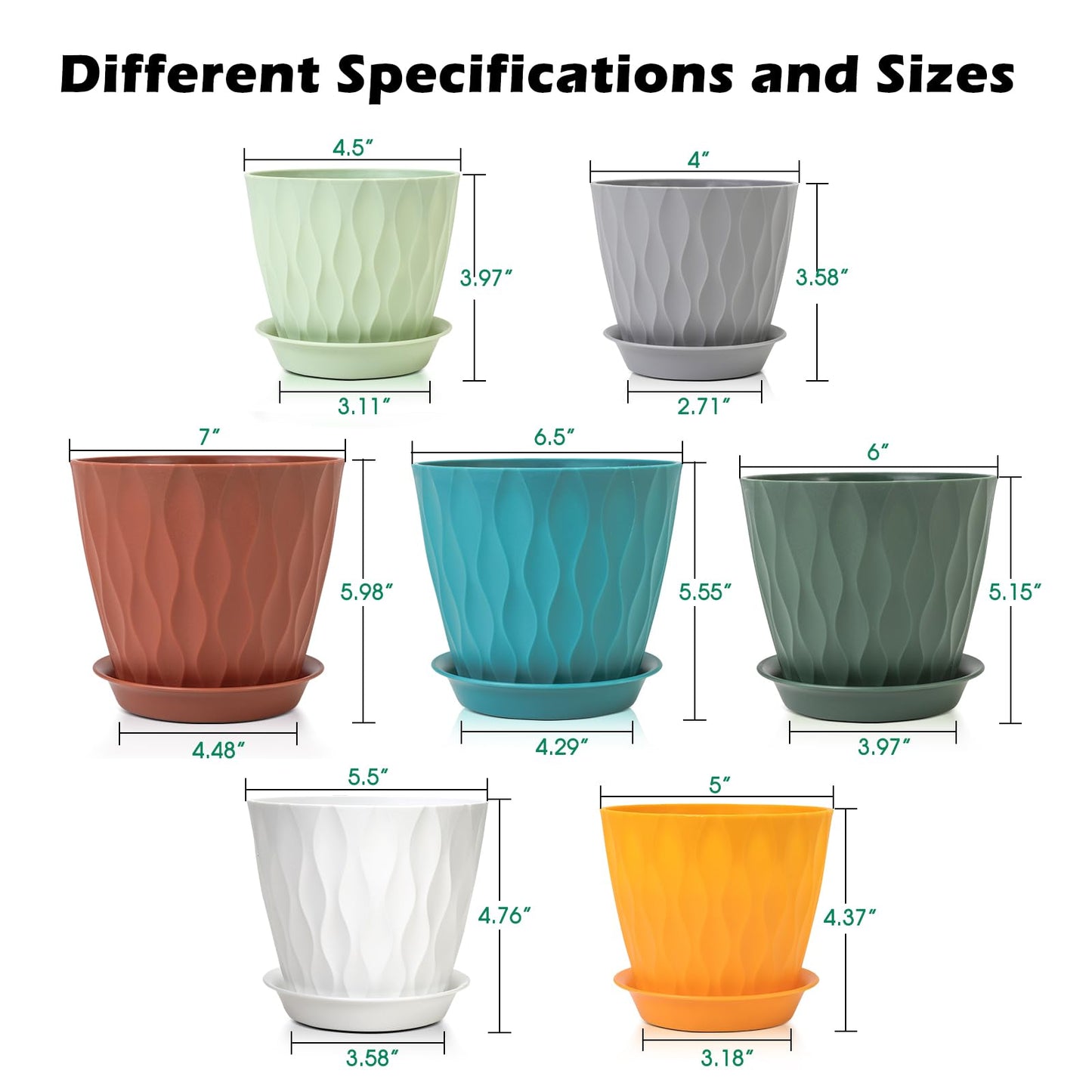 GARDIFE 7/6.5/6/5.5/5/4.5/4 inch Plant Pots, 7 Pack Flower Pots Indoor Outdoor, Planters with Drainage Holes and Tray Saucers (Color-Red)