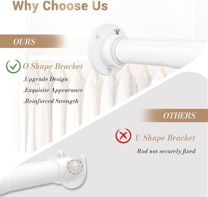 Closet Rod Adjustable 17 to 98 Inch, 1-1/4” Diameter, Closet Rods for Hanging Clothes, Stepless Metal Heavy Duty Hanging Rod for Closet Wardrobes Laundry RV (White)
