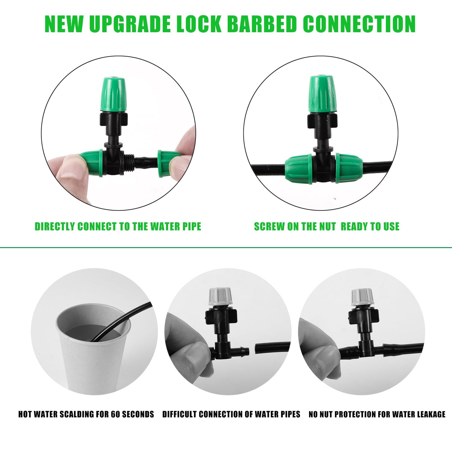 Misting Cooling System Greenhouse Misting System Automatic Garden Watering System Lock Barbed Drip Irrigation System with 1/4 inch Irrigation Tubing Mister for Patio Greenhouse Garden,Lawn.