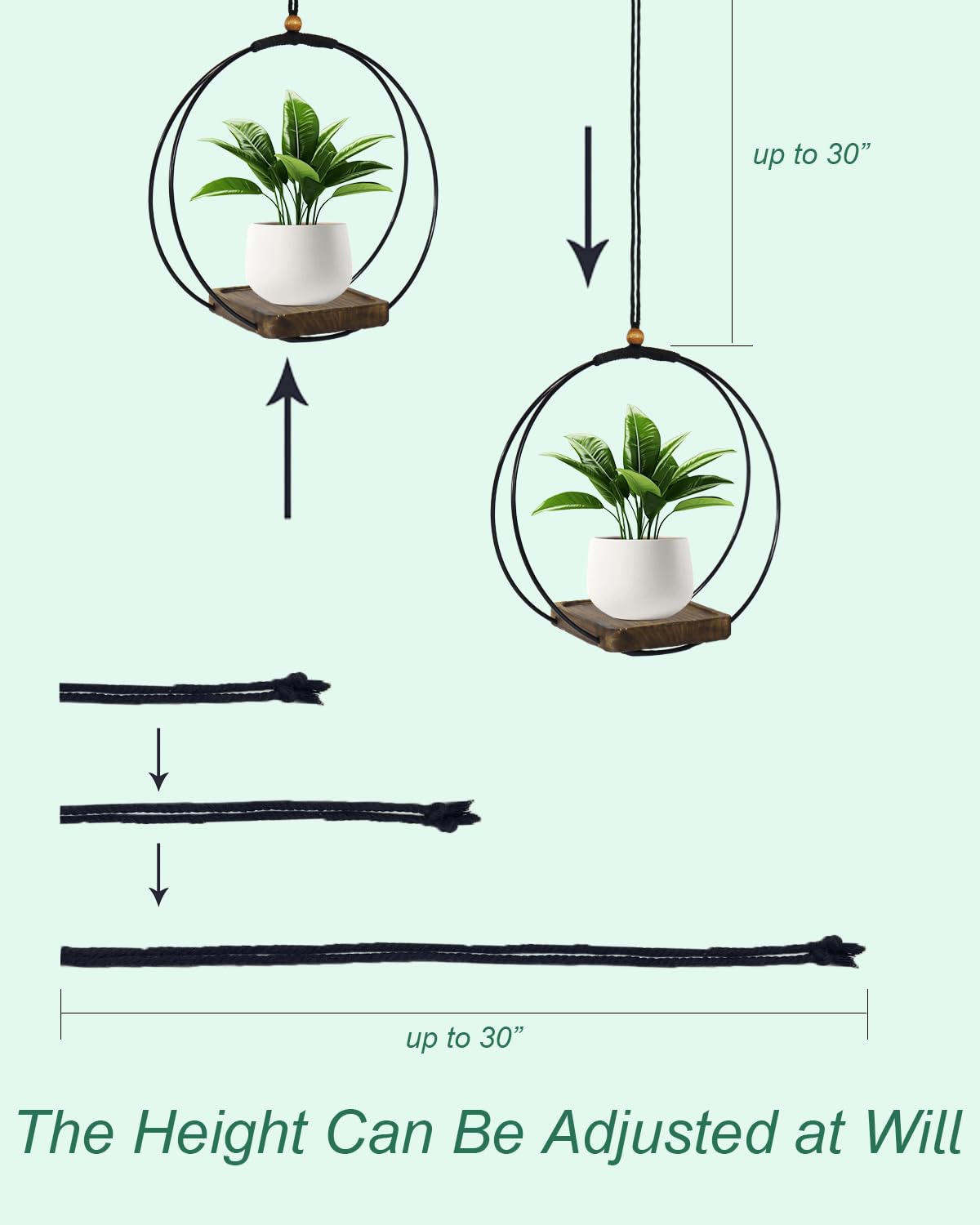 vensovo Hanging Planter for Indoor Plants - 1 pcs Plant Hanger Indoor with Metal Ring and Sturdy Wood Base, Boho Hanging Planter for Wall/Window/Room Decor