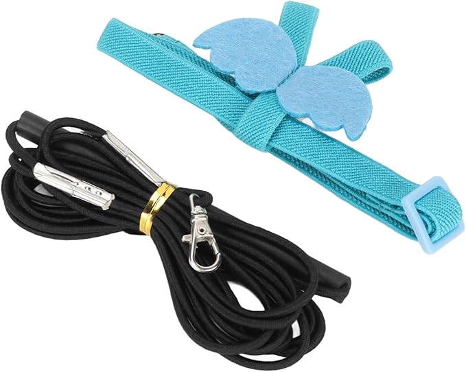Parrot Bird Harness Leash, Adjustable Parrot Nylon Anti Bite Flying Training Rope, Easy to Wear Outdoor Flying Kit, Flight Suit with Leash for Parakeets Cockatiels Conures Budgies(L Blue)