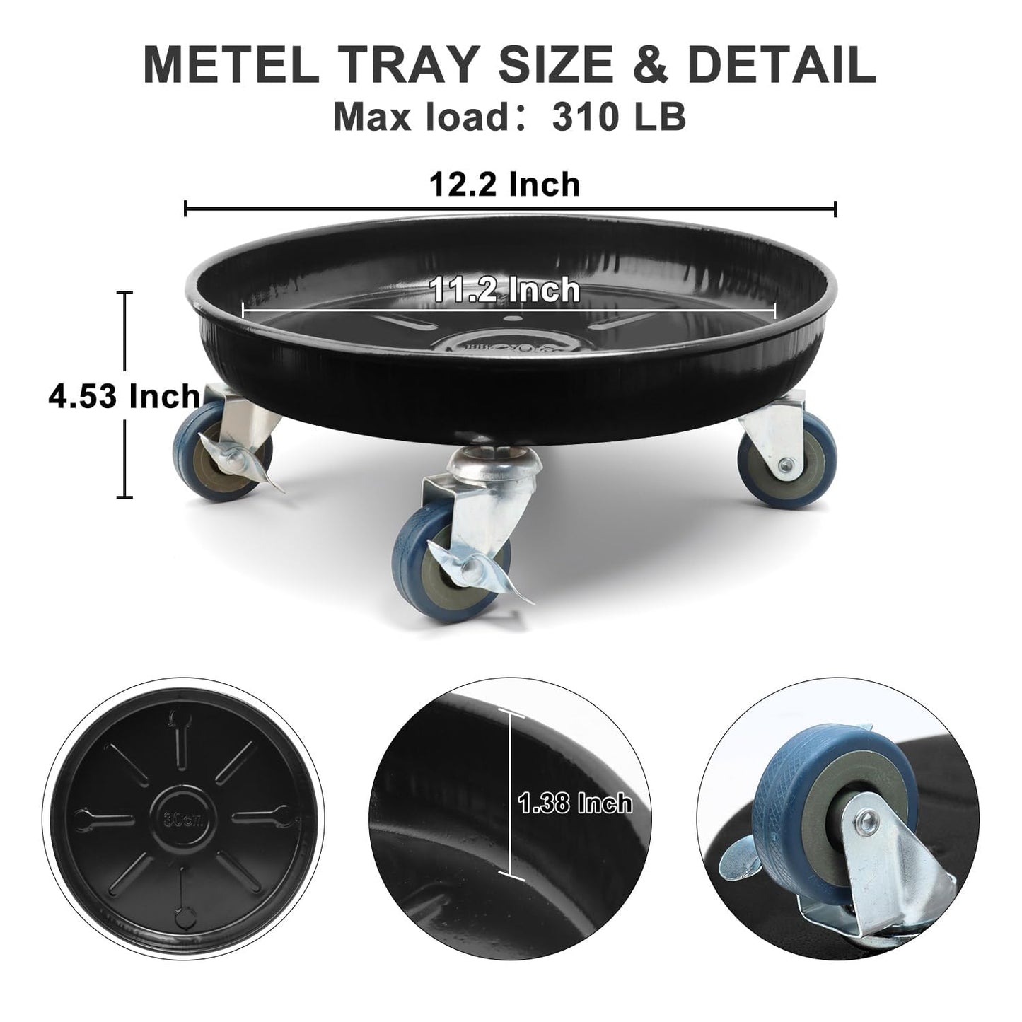 YUFDA 2 Pack 12.2 Inch Metal Plant Caddy With Lockable Wheels,Plant Stand Dolly for Heavy Planter,Wheeled Planter Saucer Tray,Rolling plant stand,Heavy-Duty Plant Caddy for Indoor and Outdoor(Black)