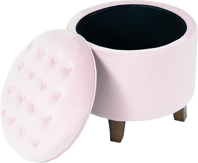Homepop Home Decor | Upholstered Round Velvet Tufted Foot Rest Ottoman | Ottoman