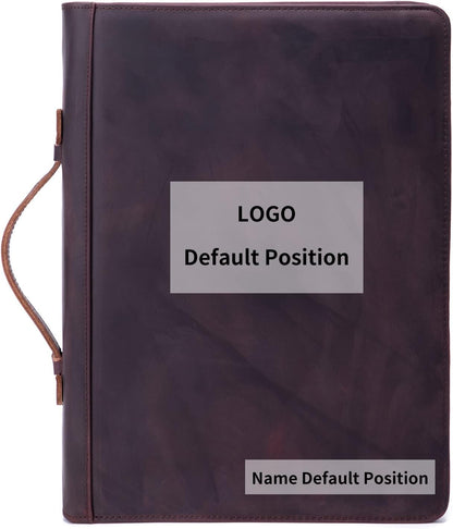 Personalized Genuine Leather Portfolio 3 Ring Binder with Clipboard, Hidden Handle, Custom Engraved 8.5 x 11 Zip Padfolio, Business Professional Organizer for Men Women, Dark Brown
