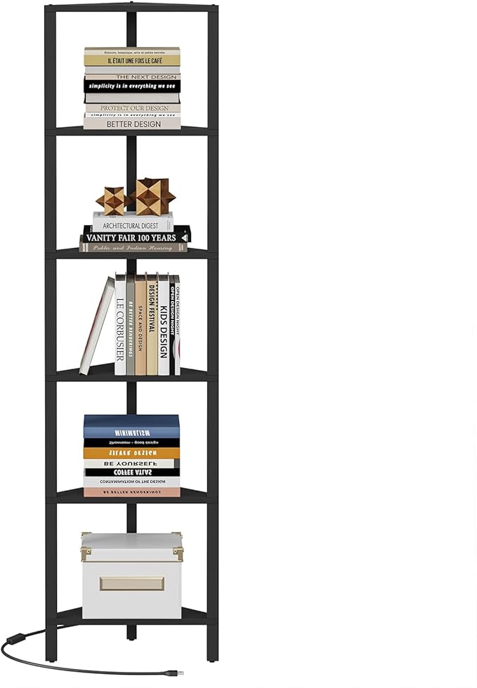 TUTOTAK Corner Shelf with LED Light, 6-Tier Corner Bookshelf
