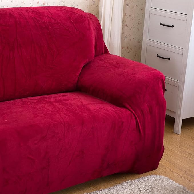 vctops 4 Seater Velvet Plush Stretch Sofa Slipcover 1-Piece Sofa Cover