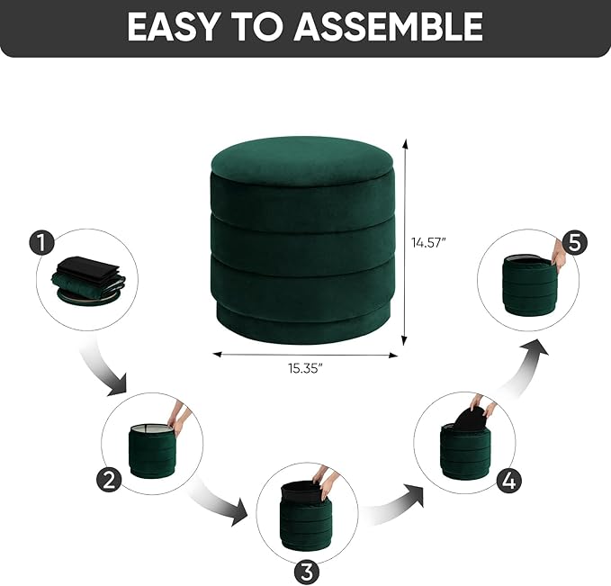 15" Upholstered Round Velvet Ottoman