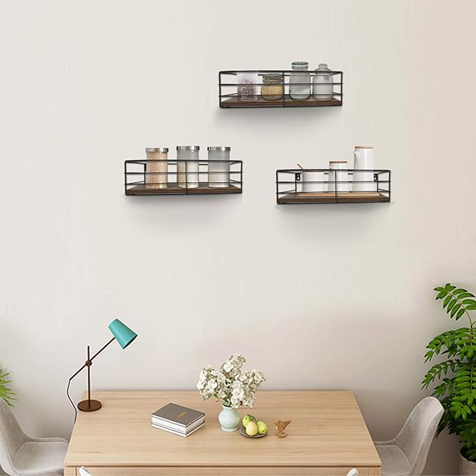 CRUGLA Floating Shelves Wall Mounted Set of 3, Hanging Storage Wall Shelf