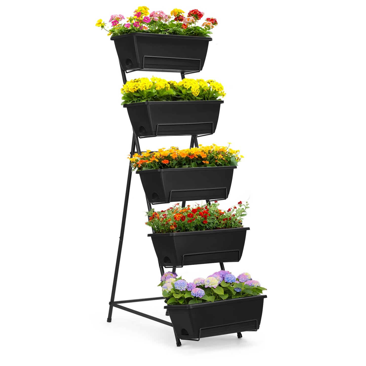 YBING Vertical Garden Planter 5 Tier Raised Garden Bed Outdoor Tiered Herb Garden Planter Standing Vertical Planter Box Flowers Vegetables Planters Black