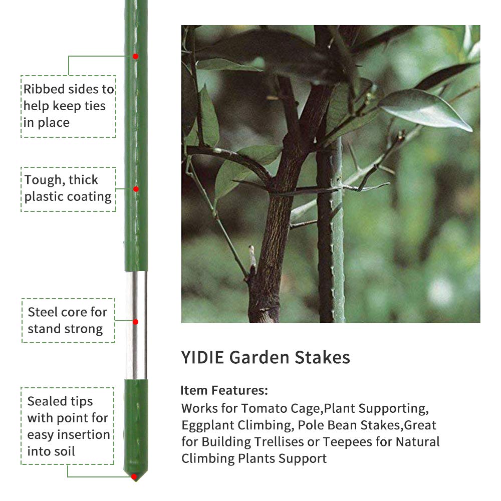 YIDIE Garden Stakes Sturdy Metal Fence Post 5 Ft Plastic Coated Steel Plant Sticks for Tomatoes,Trees,Cucumber,Fences,Beans,Pack of 50