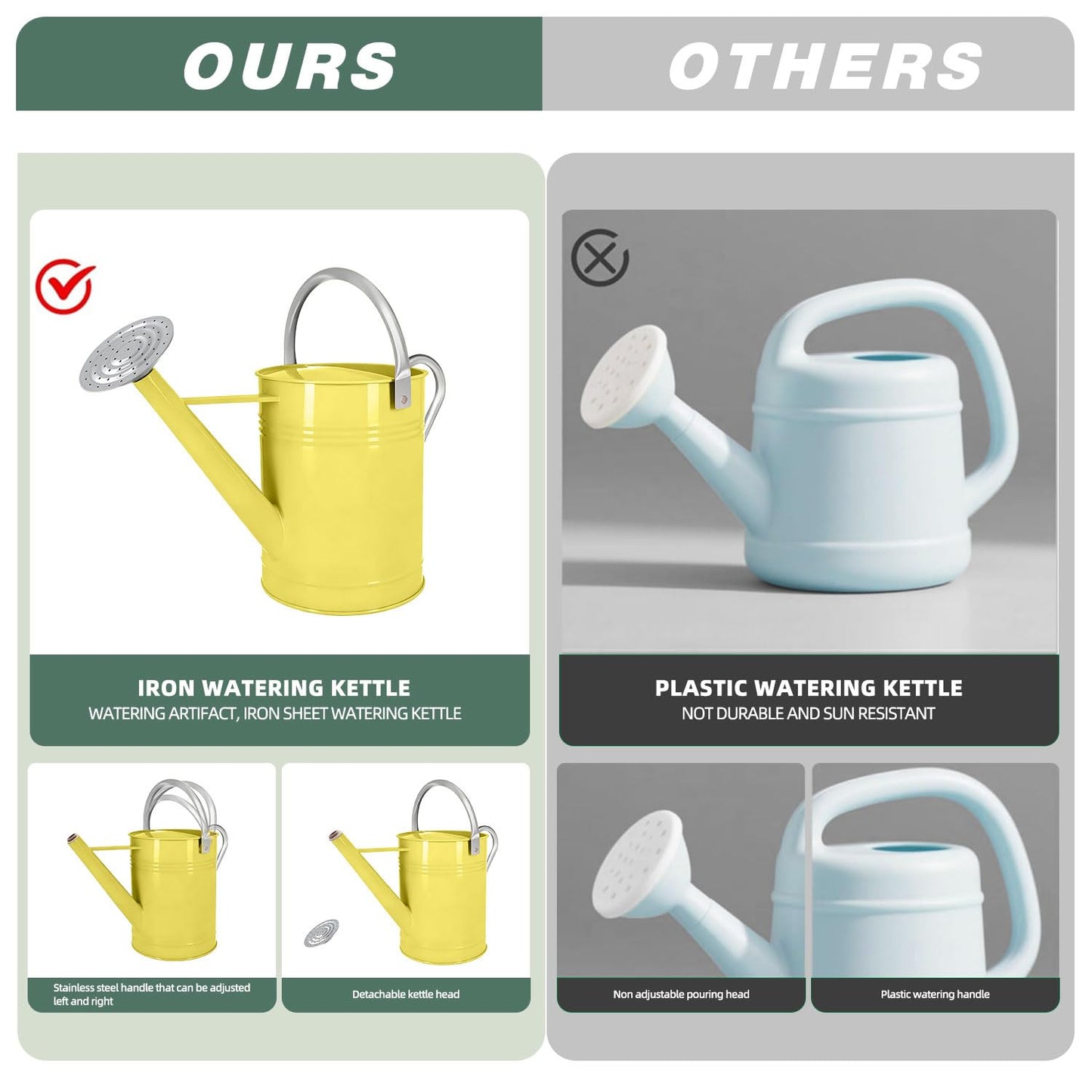 Metal Watering Can for Outdoor Plants, 1.7 Gallon Yellow Garden Watering Can for Flower, Houseplants, Galvanized Finish