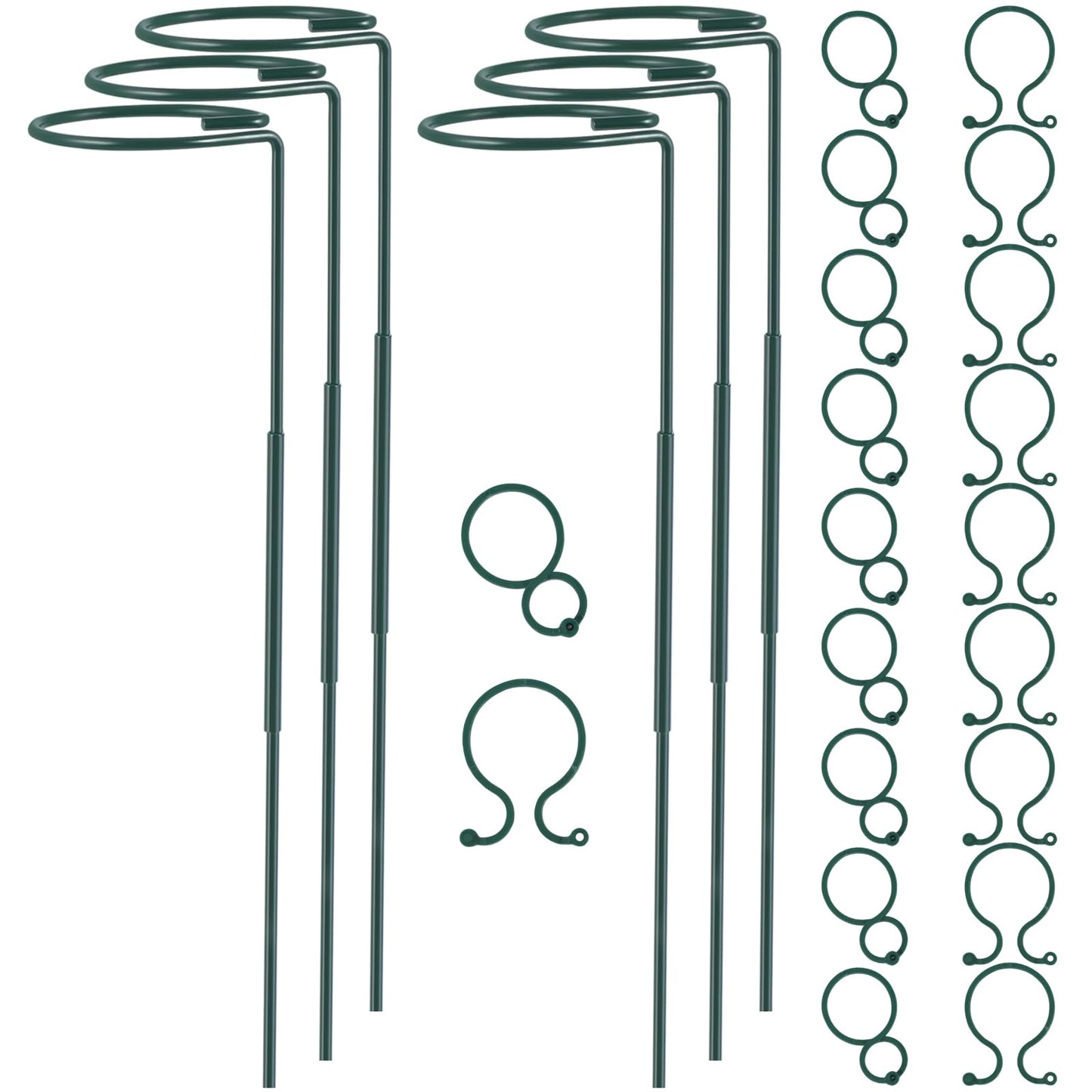 Plant Stake Support - 6 Pack Adjustable Height 16" or 30", Garden Support Stake Plant Cage Support Rings, Single Stem Plant Support Stakes, for Flowers Amaryllis Tomatoes Peony Lily Rose (30inch)
