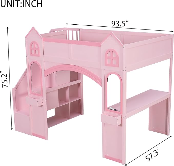 Princess-Themed Castle Loft Bed