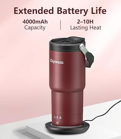 Kepwam Self-Heating Travel Mug 20oz, Temperature-Controlled Coffee Warmer Mug, Smart Travel Mugs Keep Coffee Drinks Hot, Heated Cup Great for Driver Outdoor Fits Car Cup Holders