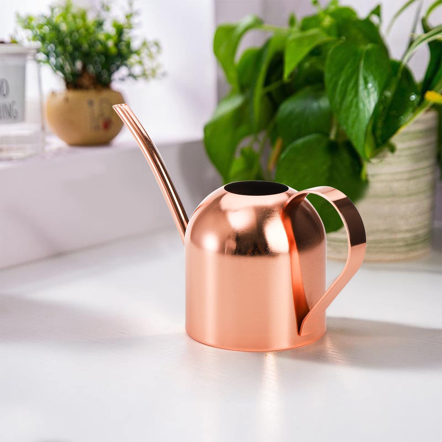 Fasmov Stainless Steel Watering Can, Small Modern Style Watering Pot, 15oz/450ml Plant Watering Can with Long Spout to Prevent Spillage, Perfect for Outdoor and Indoor Plants (Copper)