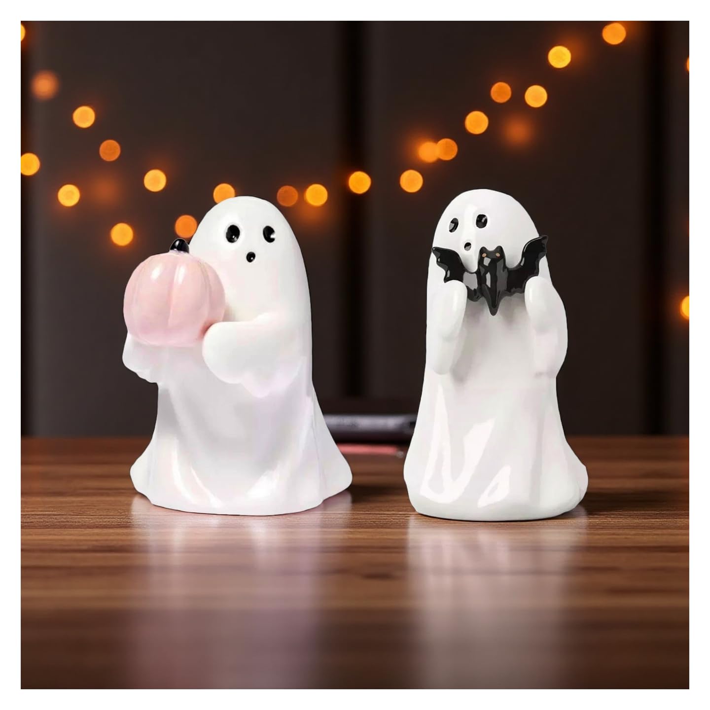 WGXIA Ghost Figurine Decor - 2Packs Small Halloween Ghost Statue for Home Decorative - Cute Mini Spooky Ghosts Pink Halloween Decor for Desk Office Table Centerpieces Ornament (White - Set of 2)