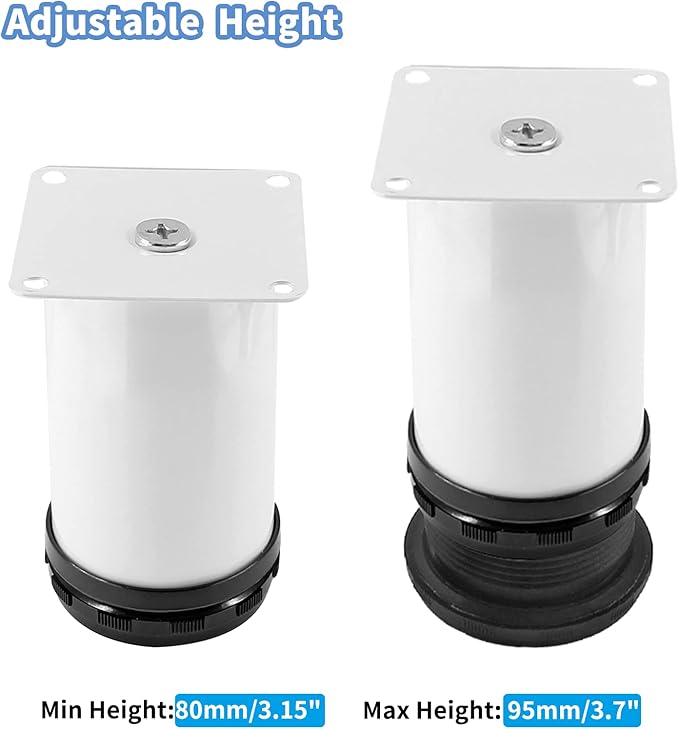 Set of 4 Stainless Steel Furniture Legs 3 Inch, Adjustable Round Cabinet Legs