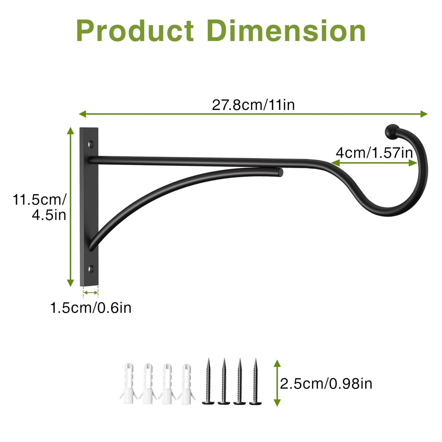 11 Inch 2 Pack Heavy Duty Plant Hangers Outdoor, Metal Plant Brackets for Hanging Baskets, Plant Wall Hooks for Bird Feeders, Wind Chimes & Lanterns, Premium Metal Hooks Matte Black, 30lbs Capacity