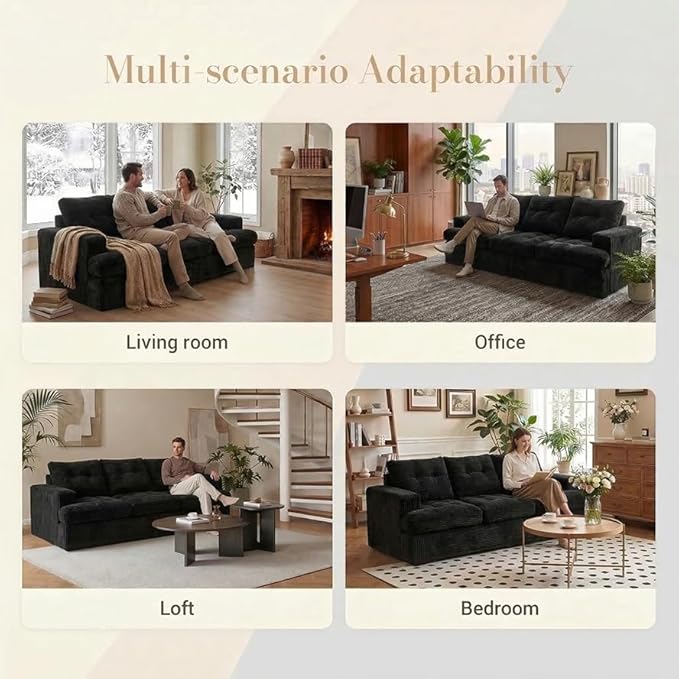 85" Corduroy 3 Seater Sofa in a Box, High-Density Foam Couch, No Assembly