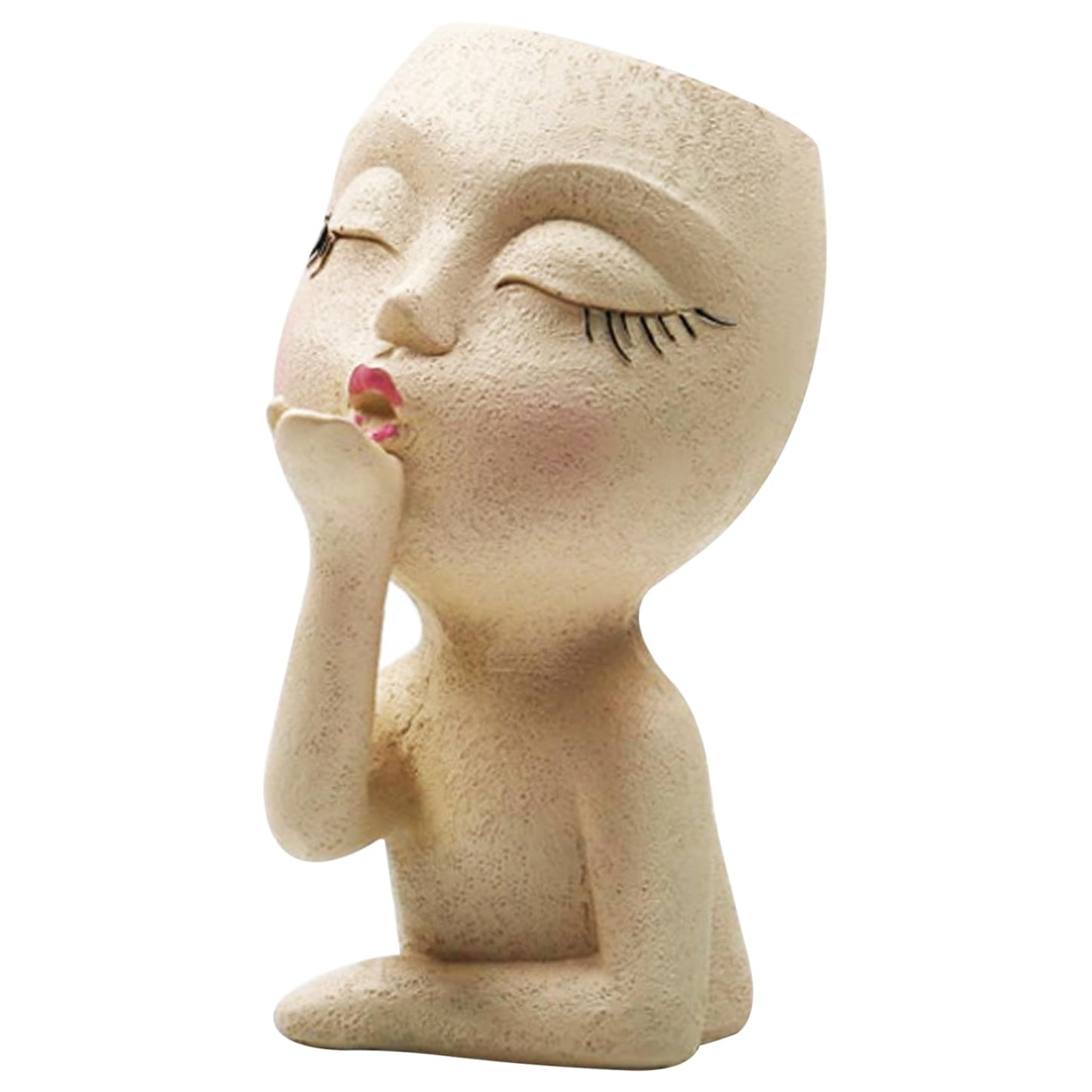 Latemeia Face Planter Cute Girl Face Flower Pot Throwing Kisses Resin Head Planter Vivid Decorative Unique Plant Pots for Home Balcony Garden Yard, Beige Yellow, Décor de pelouse