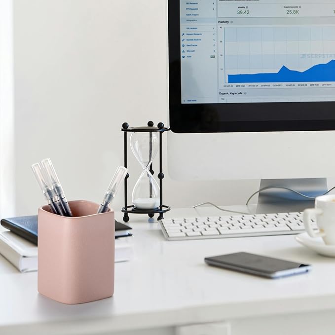 Viosuniu Pen Holder, 2 Pack Pencil Holder for Desk,Ceramic Pencil Cup Desk Organizer, Makeup Brush Holder Cute, Stationery Accessories for Office, School, Home (Matte pink)
