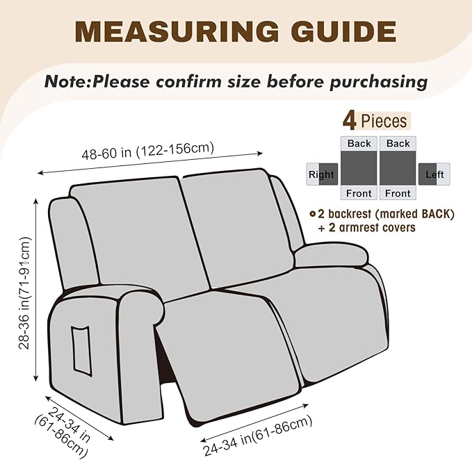 Gennia Recliner Loveseat Cover 4 Pieces, Waterproof Stretch Recliner Sofa