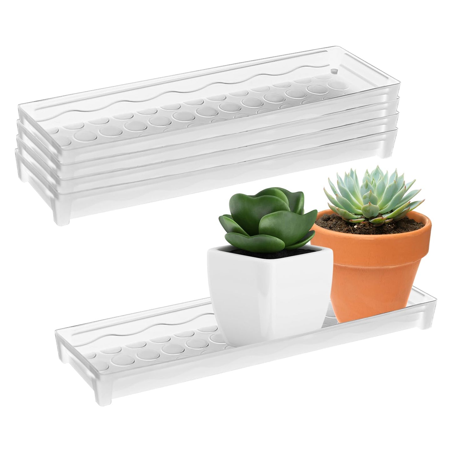 JoyHuaTrade 5 PCS Plastic Plant Tray Saucer, Rectangular Windowsill Plant Drainage Stand for Indoors Outdoor, White Water Drip Tray for Succulent Pot Planter, 16 x 4.5 x 1.6 Inch