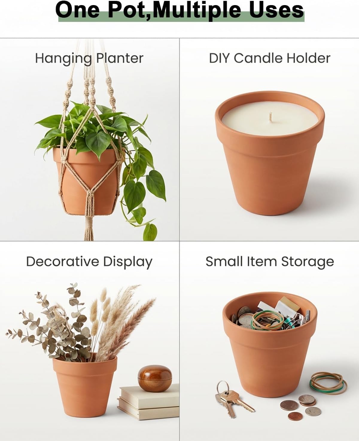 Riseuvo 5 Inch Terra Cotta Pots with Saucer - 6 Pack Clay Flower Pots with Drainage, Great for Plants, Crafts, Wedding Favor (5 inch)