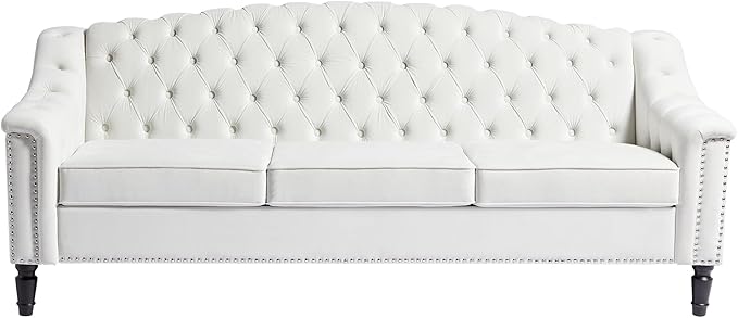LEVNARY Mid-Century Modern Velvet Sofa, Chesterfield Couch Sleeper Settee
