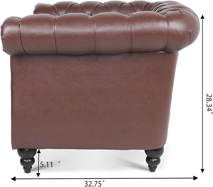 LEVNARY Leather Chesterfield Chair, Mid-Century Modern Single Sofa Chair