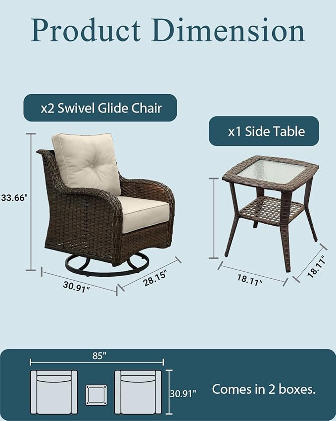 Patio Furniture Set, High Back Swivel Chairs, Weather Resistant Olefin Fabric