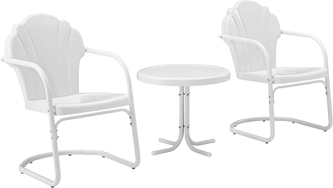 Crosley Furniture Tulip 3-Piece Outdoor Chair and Side Table Set, Retro Metal