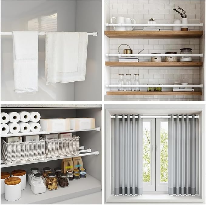 AIZESI 2pcs Spring Tension Rods Adjustable 26 to 39 inch Small Tension Curtain Rod No Drilling Expandable Spring Loaded Curtain Rod,Suitable for Doors and Windows 28 to 36 inch, White