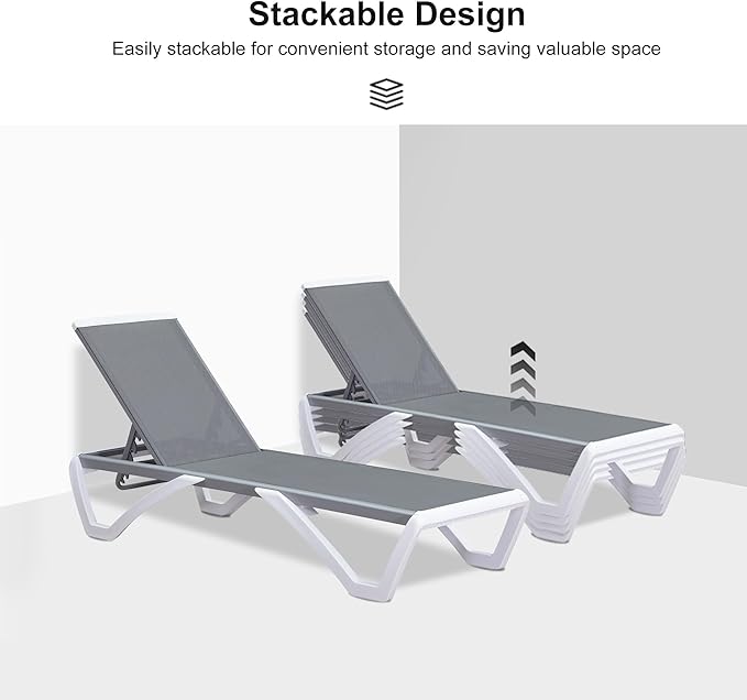 PURPLE LEAF Patio Chaise Lounge Chair Set of 3 Outside Aluminum Plastic