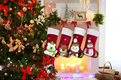 Snowman Christmas Stocking, 20" Velvet Cute 3D Deer Bear Moose Reindeer Xmas Stocking for Children Kids Girls Boys Women Men