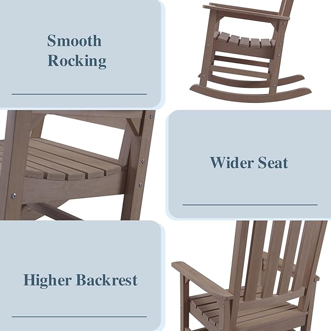 Psilvam Oversized Outdoor Rocking Chair Set of 2, Porch Rocker