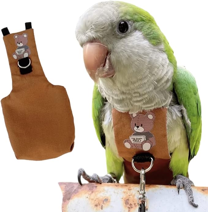 Bird Diaper Harness Flight Suit Clothes, Parrot Flight Suit with Leash for Parrot, Bird Flying Clothes with Rope and Handle for Outdoor Activities Training (Green-cheeked Conure,Without Leash)