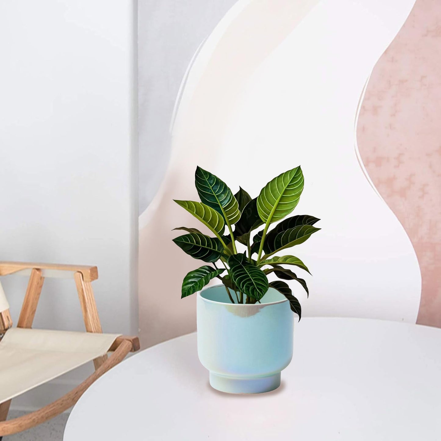 LB Blue Ceramic Planters for Indoor Plants, Succulent Plant Pots Ceramic Plant Pot, Modern Flower Pots for Living Room Office Home Decor, Round Flower Pot of 4.3 Inch(Plant Not Included)